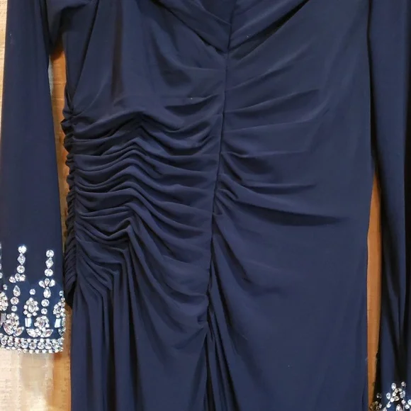 Mac Duggal Navy One Shoulder Jeweled Cuff Drape Jersey Maxi Dress Size 10 #12231 - Picture 7 of 9